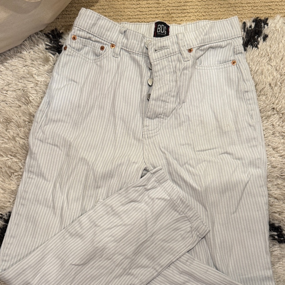 BDG Light Gray and White Striped Trousers